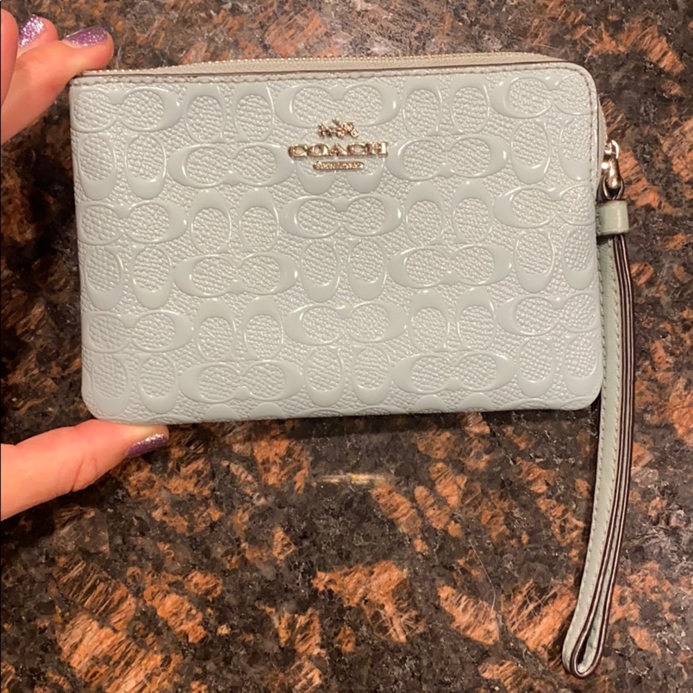 Coach baby blue leather wristlet